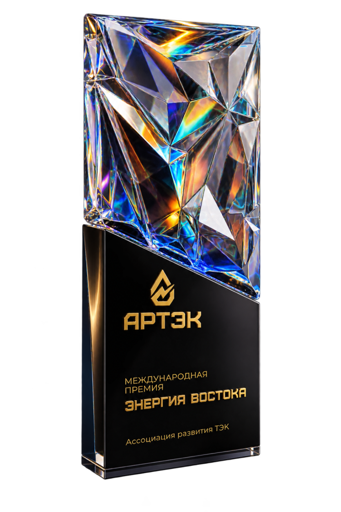 Награда премии «Энергия Востока» 2026: кристаллическая статуэтка с логотипом АРТЭК